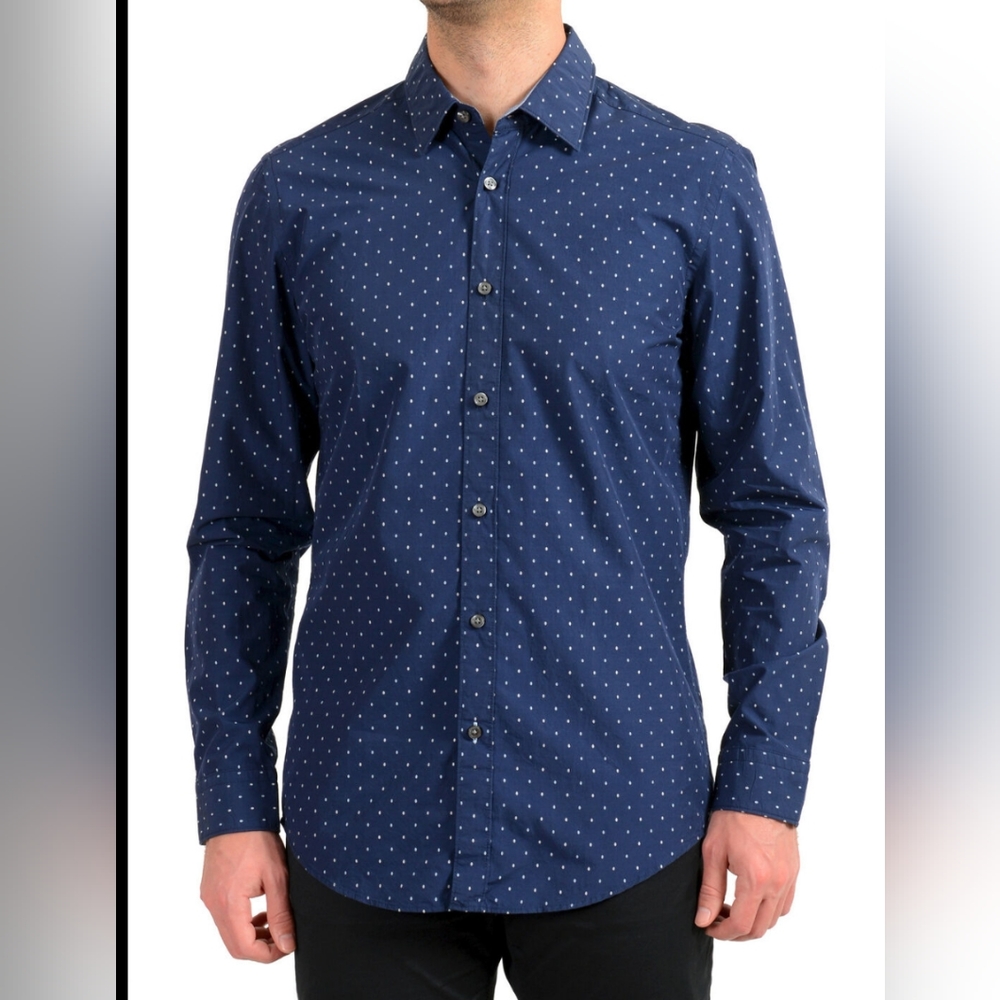 Men's Button Down Blue Long Sleeve Polyester Shirt Size XL NWOT